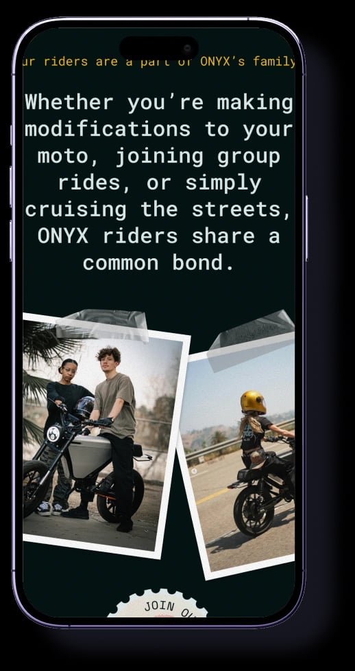 ONYX riders share a common bond — the rider community page