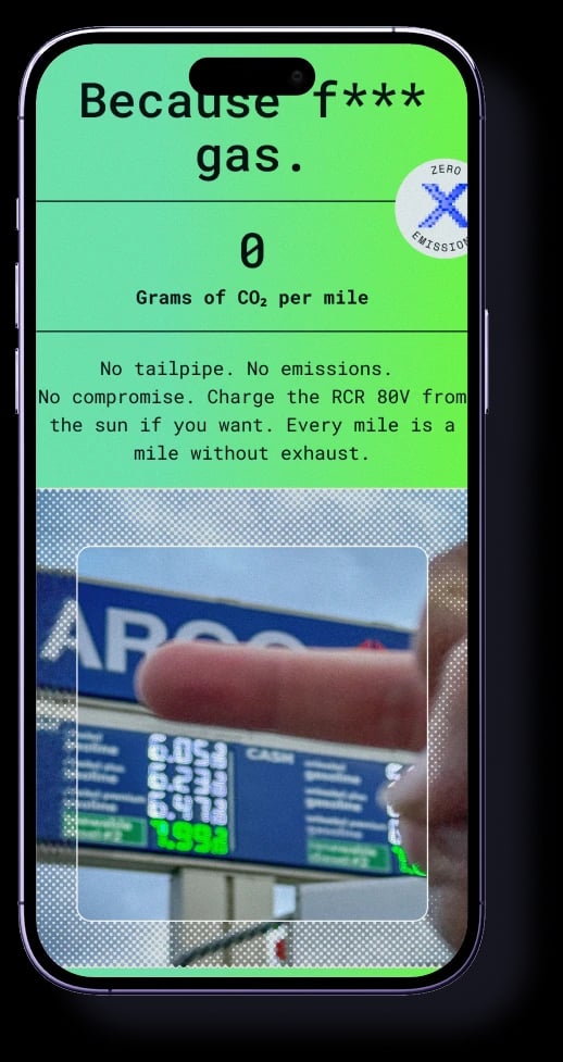 Because f*** gas. — zero grams of CO2 per mile